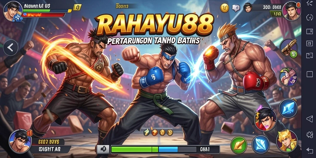 Screenshot dari gameplay seru RAHAYU88 dengan pertarungan karakter.