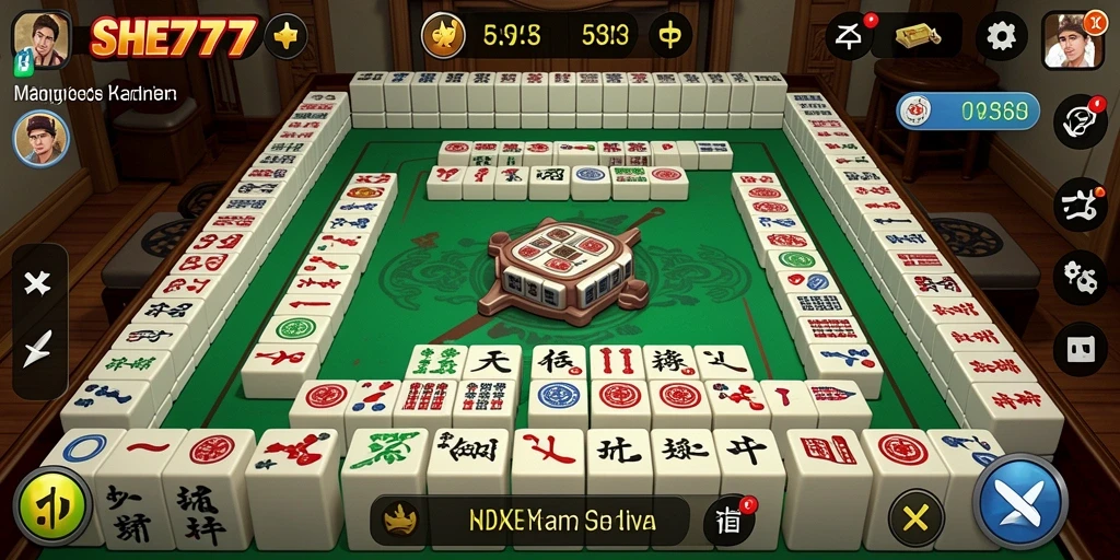 Screenshot gameplay SHE777 dengan tampilan ubin Mahjong yang menarik.