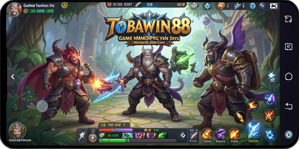 Screenshot tampilan gameplay TOBAWIN88 yang menampilkan pertempuran epik di dunia fantasi.